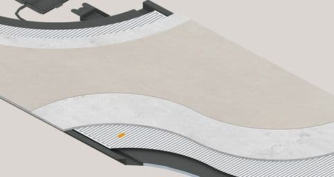 Abstrakte Designstudie mit geschwungenen Formen in Beige, Weiß und Dunkelgrau, modernes flaches Design-Konzept