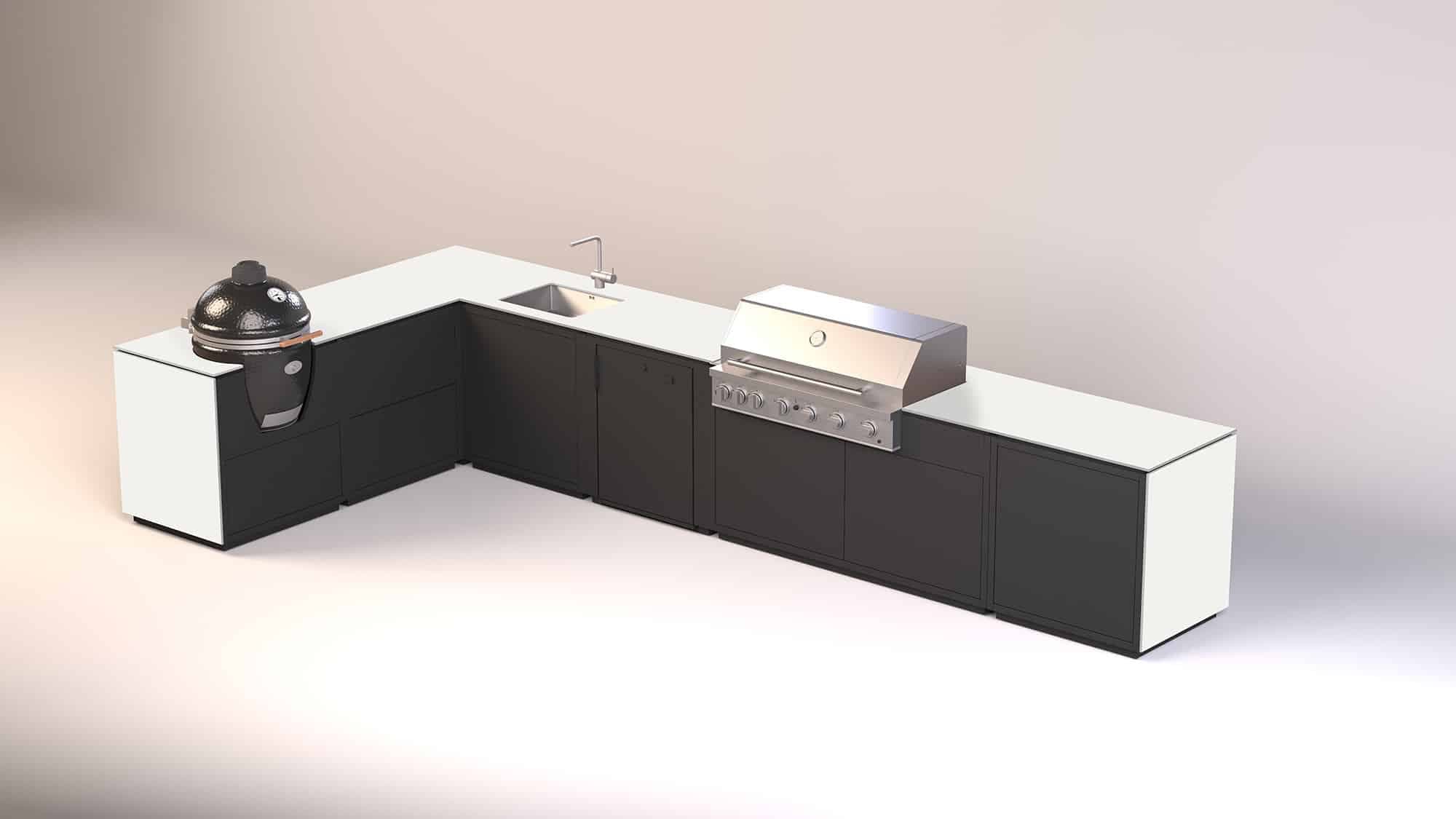 CB Outdoor Kitchen - Gasgrill BeefEater , Monolith Kohlegrill, Spülbecken, Kühlschrank - Keramik Uyuni ultra matt