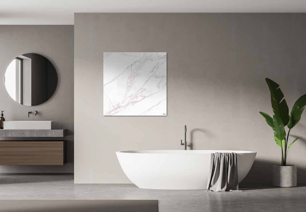 HEAzs Infrarot-Heizpaneel 100 × 100 cm mit 600 Watt, bad quadratisch calacatta