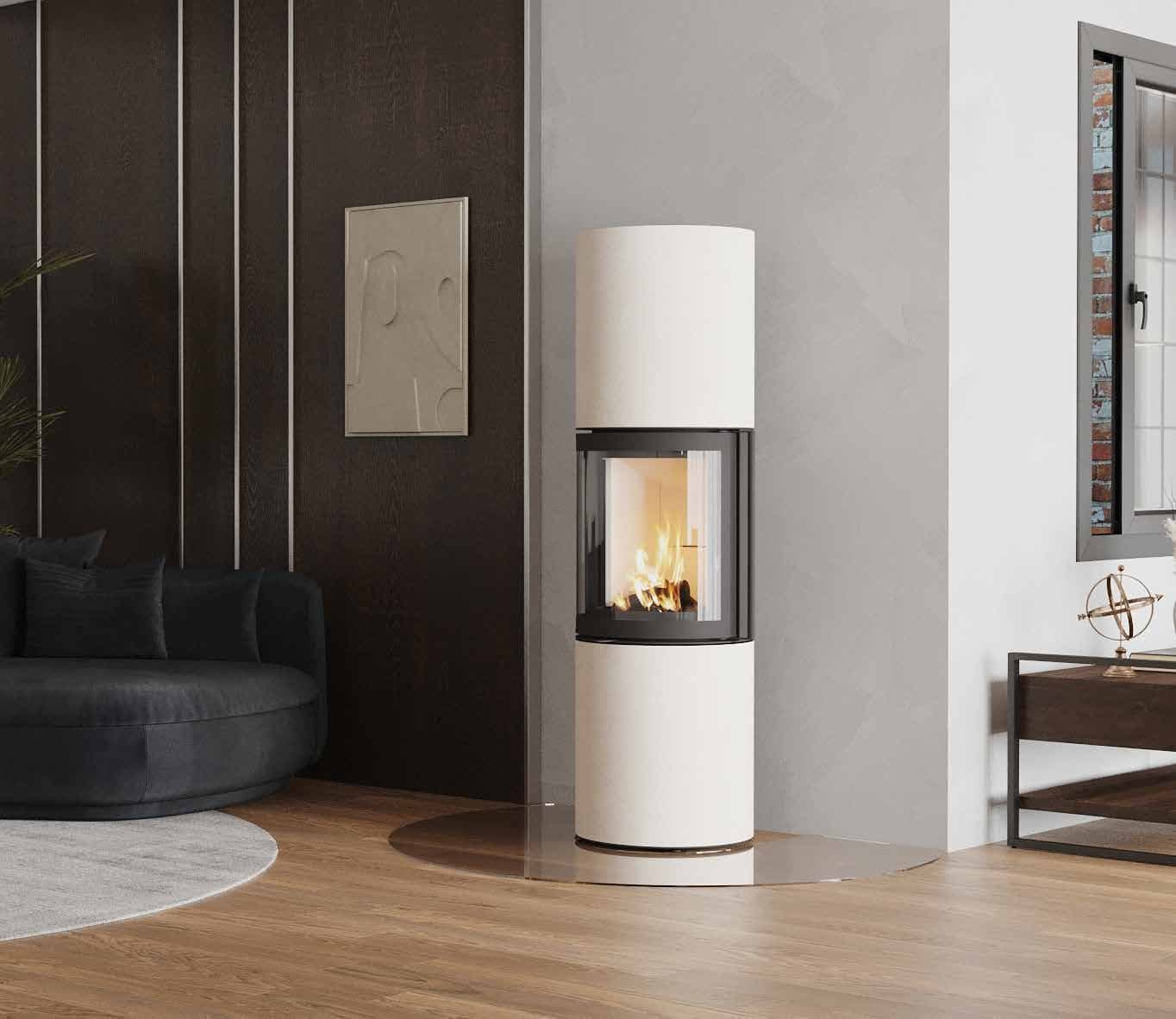 CB-tec neocube R in Bianco Aurora vor dunkler Holzwand