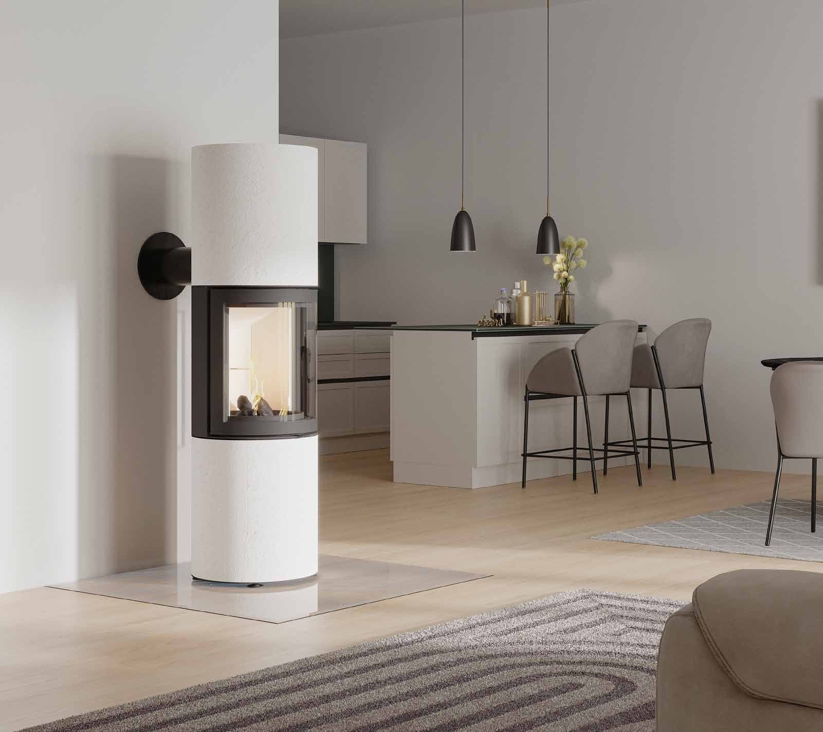 CB-tec neocube R in Bianco Aurora im offenen Wohn- und Kochbereich