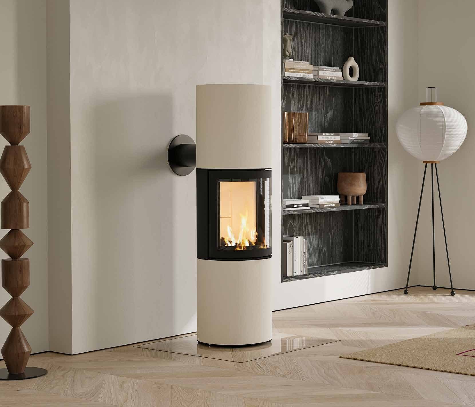 CB-tec neocube R in Crema Dune neben dunkler Regalwand