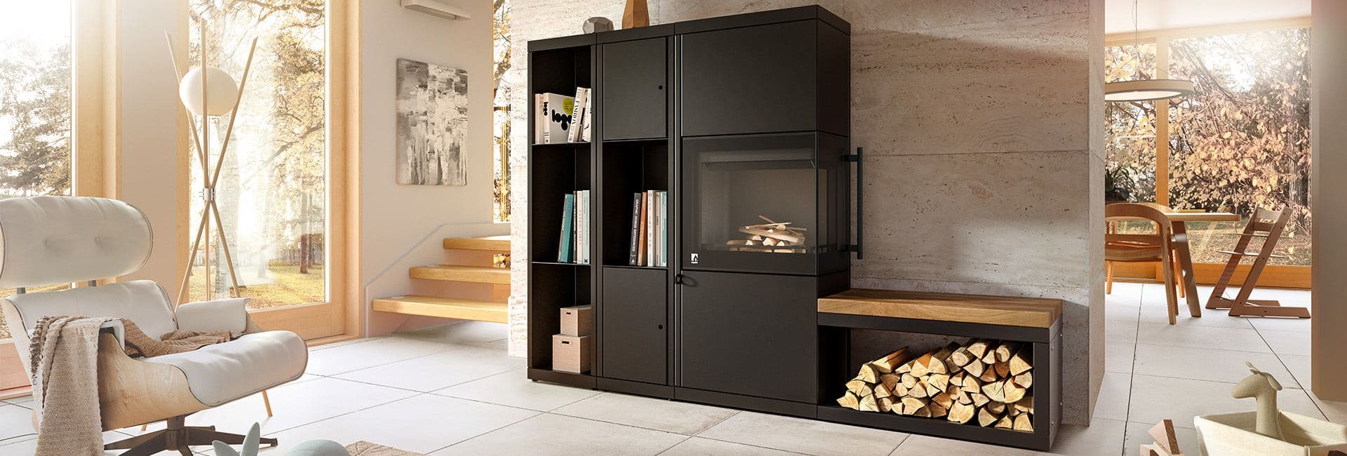 Drooff Livera Panorama L – Kaminofen im Wohnraum