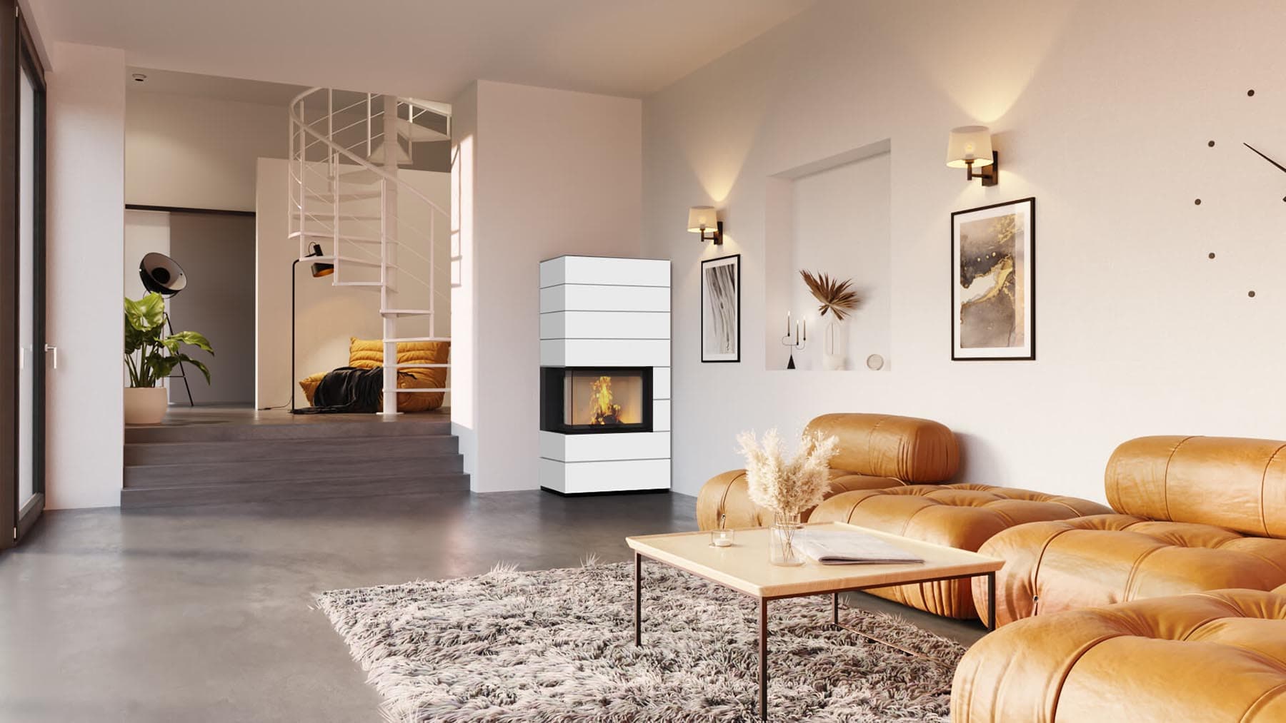 neocube C20 Eckkamin der black & white Edition in Weiß
