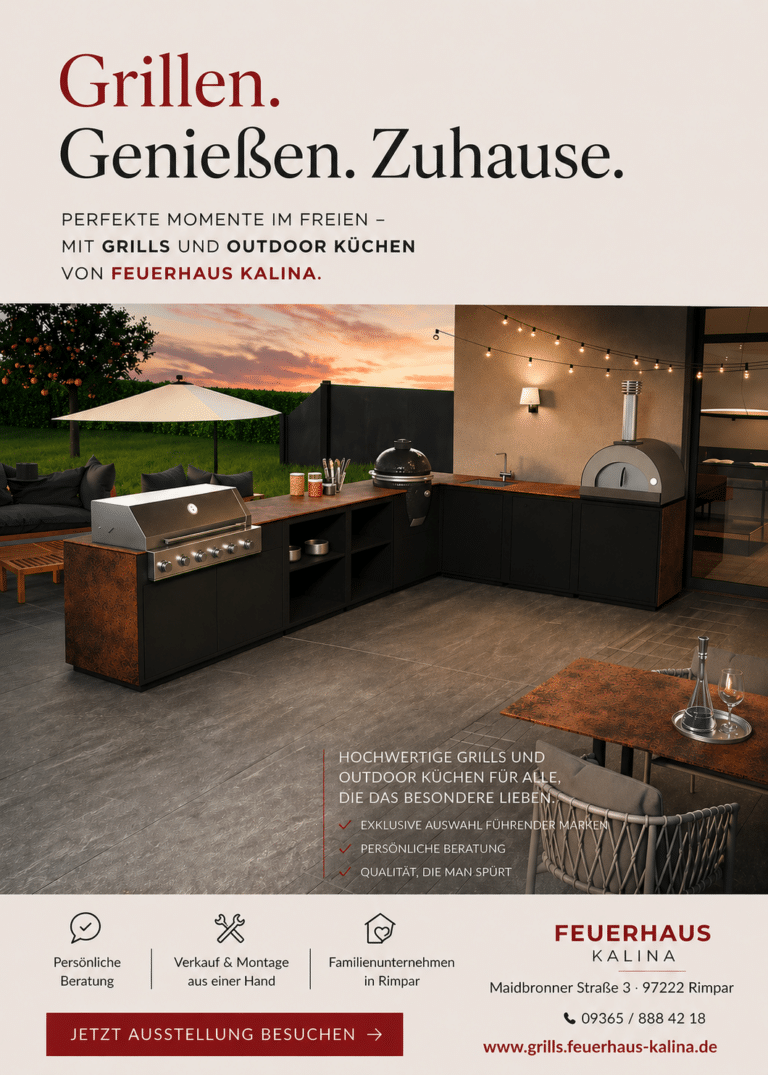 Hochwertige Outdoor Küche mit Grill, Pizzaofen und Terrasse von Feuerhaus Kalina in Rimpar