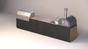 CB Outdoor Kitchen mit Beef Eater Gasgrill, Spülbecken, Stauraum und Pizzaofen - Keramik Iron Corten Italy