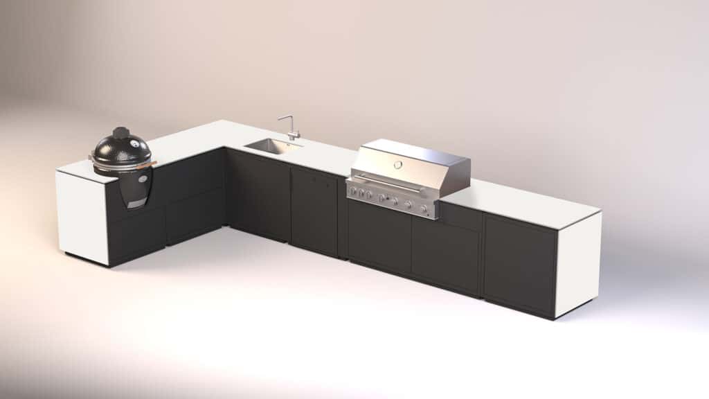 CB Outdoor Kitchen - Gasgrill BeefEater , Monolith Kohlegrill, Spülbecken, Kühlschrank - Keramik Uyuni ultra matt