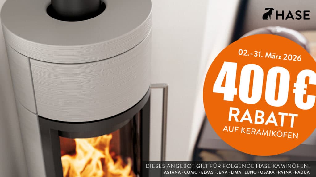 Hase Kaminofen mit Keramikverkleidung – 400 € Rabatt Aktion März 2026 bei Feuerhaus Kalina in Rimpar Würzburg