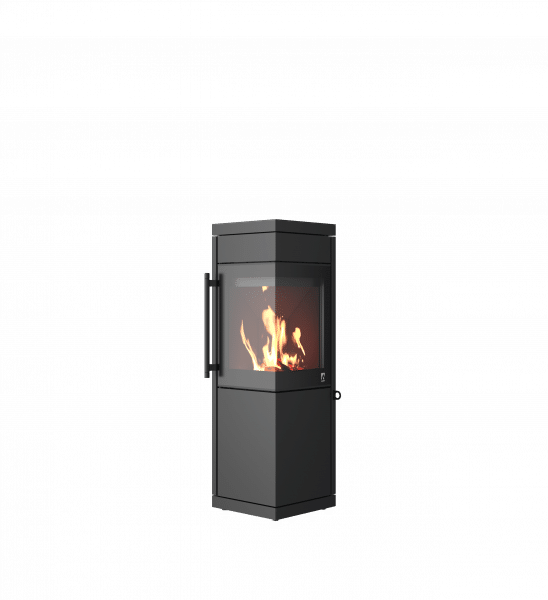 Moderne Kaminofen mit Feuer.