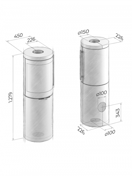 Technische Zeichnung eines Zylinders mit Maßen